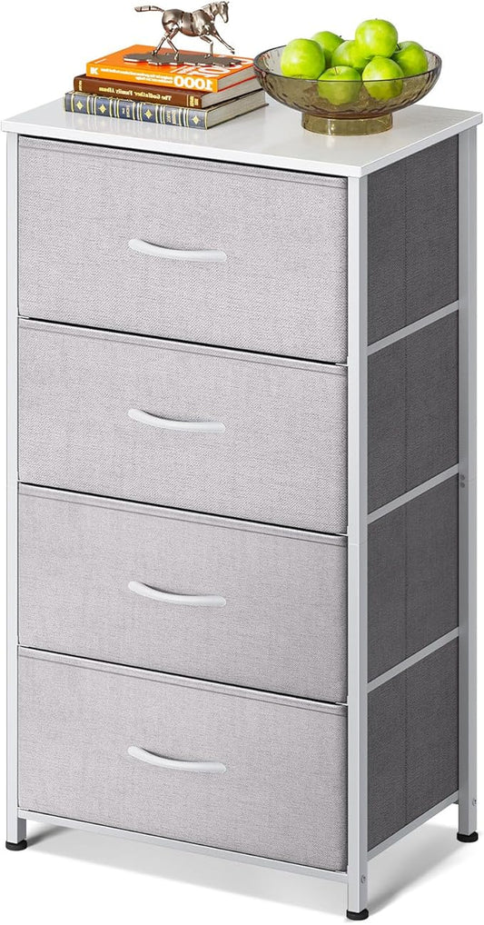 AODK Dresser for Bedroom with 4 Storage Drawers, Small Dressers Chest of Drawers Fabric Dresser with Sturdy Steel Frame, Dressers for Closet with Wood Top, Light Grey