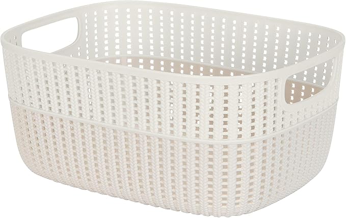 Simplify 2 Pack 2 Tone Sailor Knot Plastic Storage Tote | Decorative Basket | Closet Organization | De-clutter | Accessories | Toys | Bathroom Organization | Large | Ivory