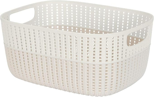 Simplify 2 Tone Sailor Knot Plastic Storage Tote | Decorative Basket | Closet Organization | De-clutter | Accessories | Toys | Bathroom Organization | Large | Ivory