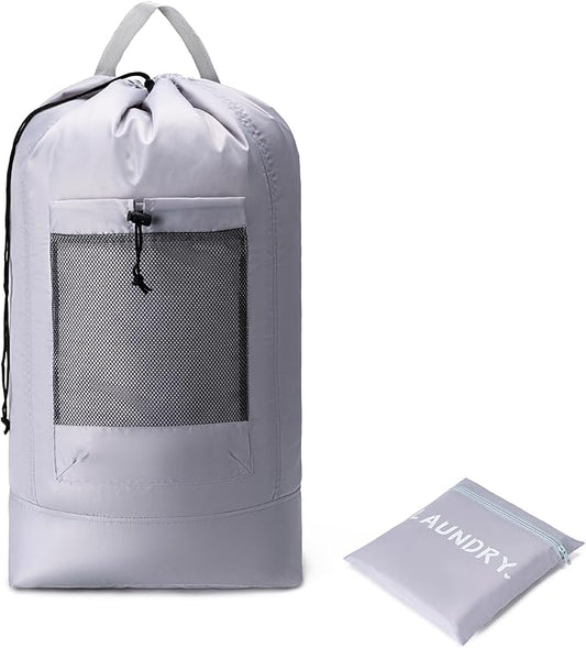 Backpack Laundry Bag,Large Travel Laundry Bags with Shoulder Straps and Mesh Pockets,Laundry Backpack with Drawstring Closure for College,Trave,Dorm, Apartment,Laundromat (Grey)