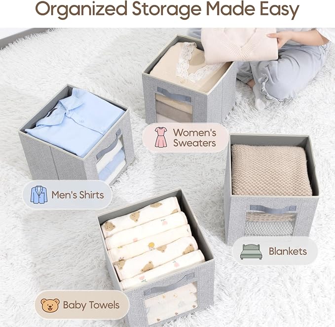 Homsorout Linen Closet Organizers and Storage - 6 Pack Cube Storage Bins with Handle, Fabric Storage Bins for Shelves, 11 inch Bins for Organization, Cubes Organizer for Home, Blended