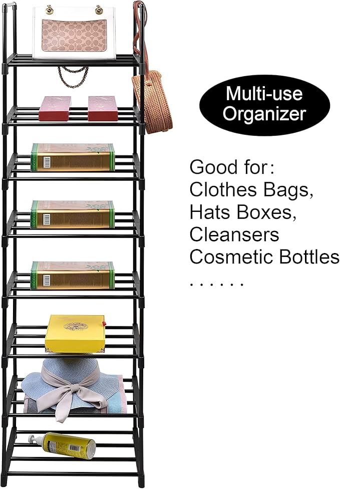 8 Tier Metal Sturdy Shoe Rack, 8 Tier Tall Shoe Storage Organizer, Narrow Tall Shelf Organizer for Entryway, Closet, Bedroom