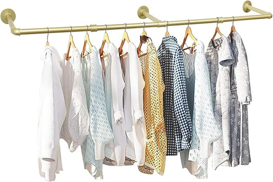 Oroonoko 72inch Gold Wall Mounted Clothes Rack, Industrial Pipe Garment Rack Hanging Rod Bar for Closet Storage,Laundry Room Up to Max Load 132lbs(Gold)