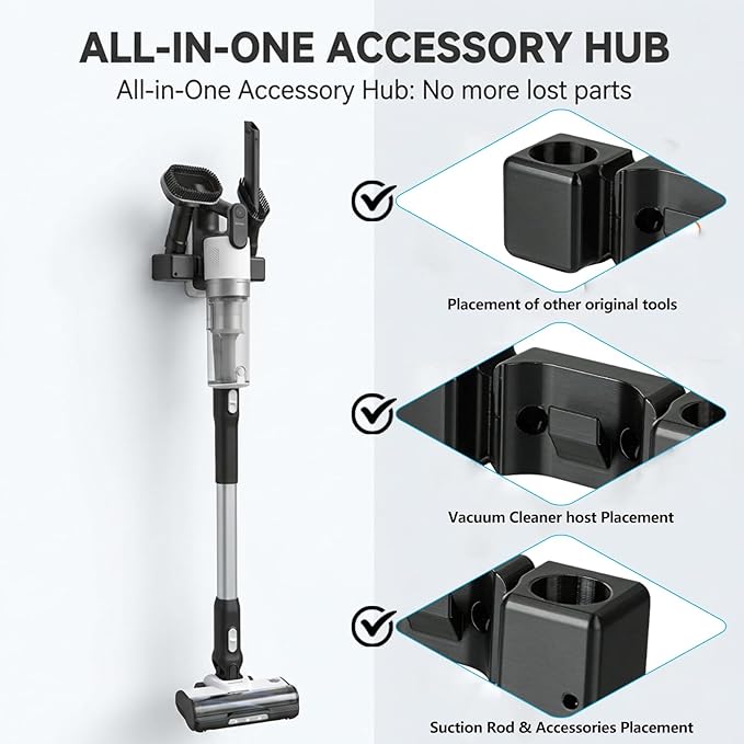 Wall Mount Storage Holder Organizer for Levoit LVAC-200 Cordless Vacuum,Space-Saving Accessory Docking Station Bracket for Extension Wand,Floor Brush&Crevice Tools,Stable&Compact,Easy Installation