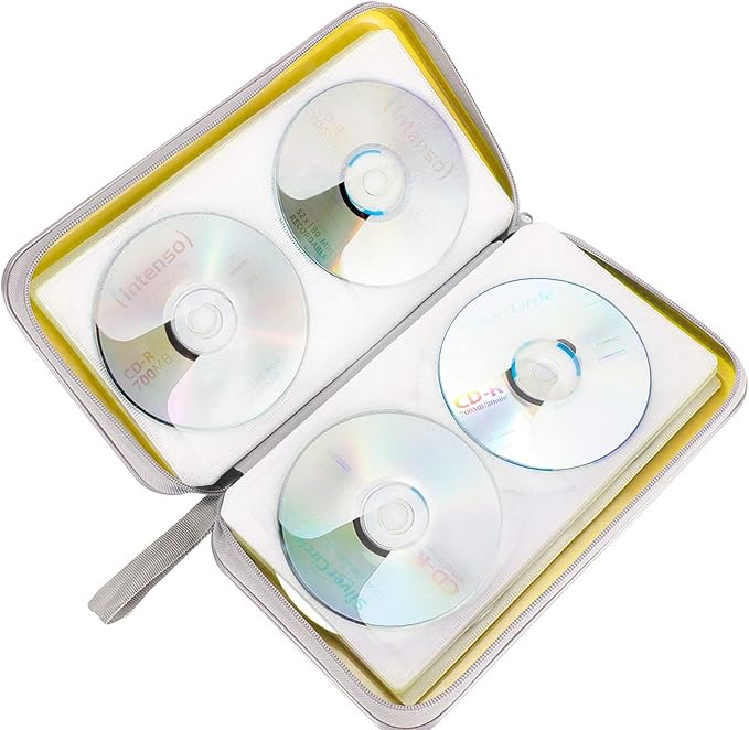 Siveit CD Case, DVD Case Holder 96 Capacity Hard Plastic CD DVD Disc Cases Storage Binder Wallet for Car Home Office Travel (Yellow)