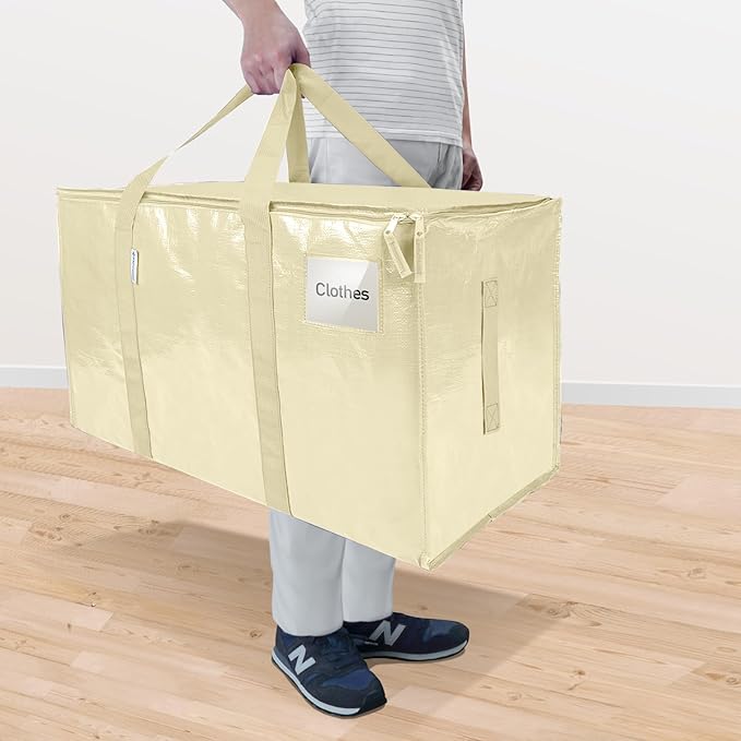 TICONN 2 Pack Extra Large Moving Bags Heavy Duty with Zippers & Carrying Handles, Durable Storage Bags Moving Boxes for Closet Organizers and Storage (2 Pack, Cream)