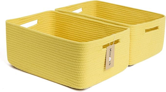 MiniArk Large Storage Baskets for Shelves, Closet Organizers Bins for Clothes Blanket Towels, Baby Nursery, Toy Baskets Box, Woven Rope Baskets, 17 x 13 x 7.5”, 2 Packs Yellow