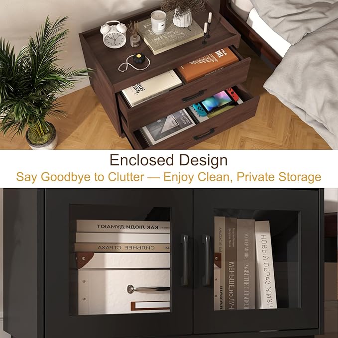 Stackable Storage Drawers,28" Wide Storage Bins w/Drawers and Compartment, Wood Stackable Organizer Modern Large Stackable Storages Units for Living Room Hallway (Black)
