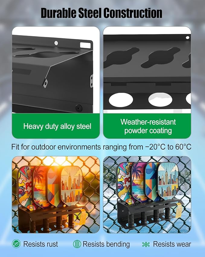 Pickleball Paddle Rack Fence Wall Mount Organizer with Sliding Next Up Player Tracker Modular Steel Holder Expandable Court Storage System for Paddle Queue Rotation Black