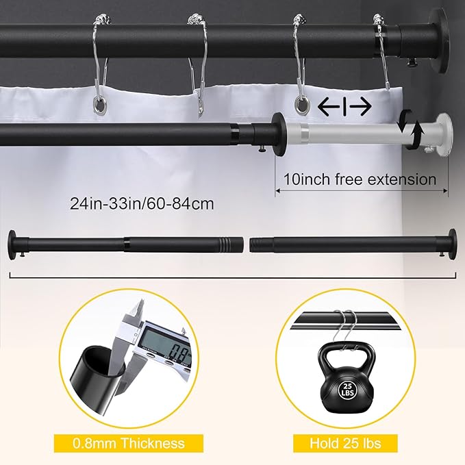 Closet Rod,23 to 33 inch Adjustable Closet Rods for Hanging Clothes,Closet Rod Extender Closet Organizer,Heavy Duty Closet Bar for Wardrobes and Laundry,Drilling Installation