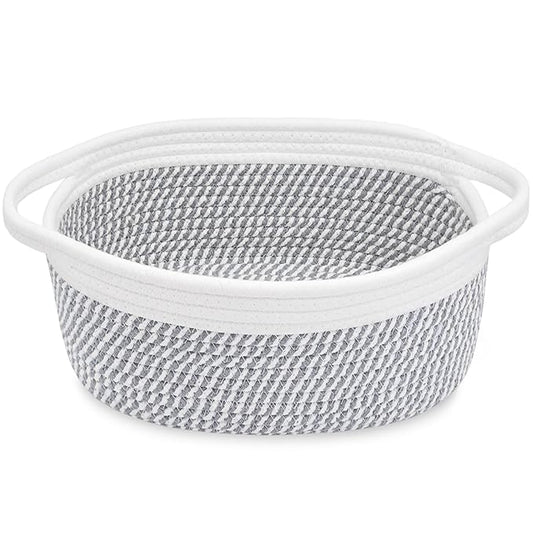 ABenkle Small Basket, 12"x 8" x 5" Cute Small Woven Basket, Rope Room Shelf Storage Basket, Cat Dog Toys Basket Chest Box, Decorative Empty Gift Basket with Handles