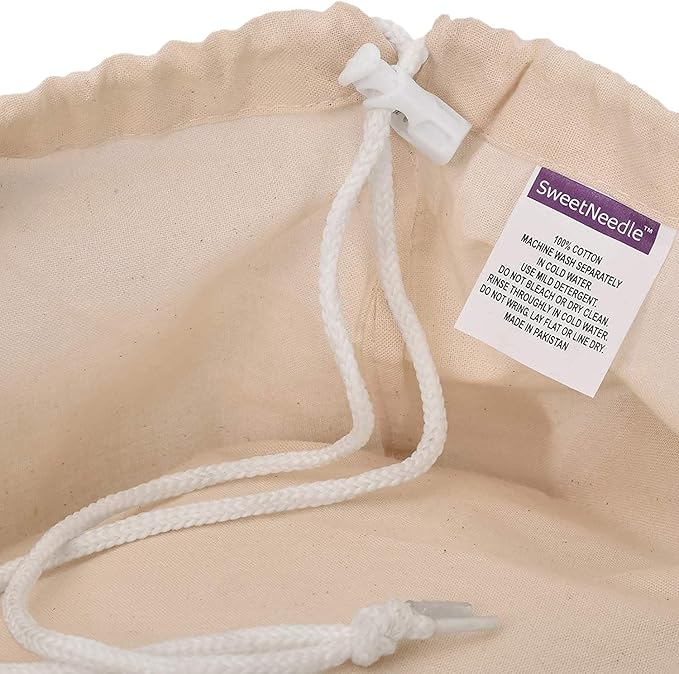 SweetNeedle Heavy Duty Extra Large Cotton Laundry Storage Shopping Bag, 28x36 In, 75L -Draw-cord with cord-lock, Machine Wash and reusable Travel Bag