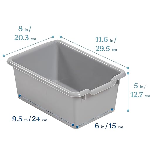 ECR4Kids Scoop Front Storage Bin, Multipurpose Organization, Grey, 5-Piece