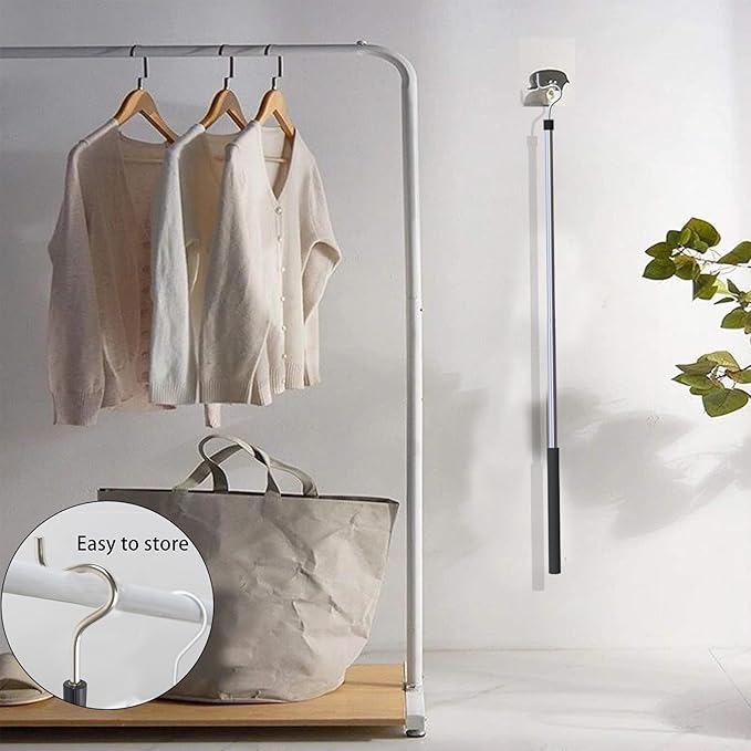Clothes Hook Pole, High Reach Garment Hook for Hanging Clothes Light and Plants Extendable from 35" to 50" Made of Stainless Steel Tube with Sponge Handle(1)