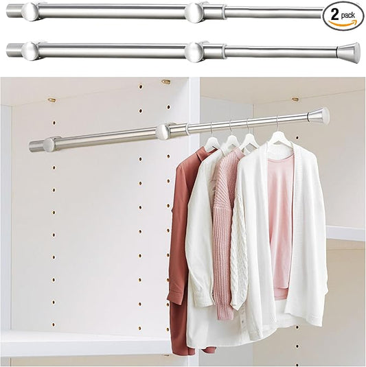 2Pcs Valet Rod for Closet Pull Out, Adjustable Heavy Duty Closet Valet Rod, Metal Stainless Steel Closet Rods for Hanging Clothes, Scarf, Pants