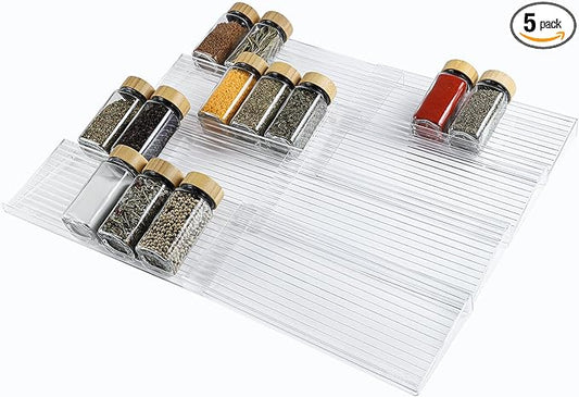 8 Pcs Spice Drawer Organizer Clear Acrylic Drawer Spice Organizer Expandable From 11'' To 22'' Clear Acrylic Drawers Seasoning Organizers for Kitchen Drawers Storage Seasonings Containers