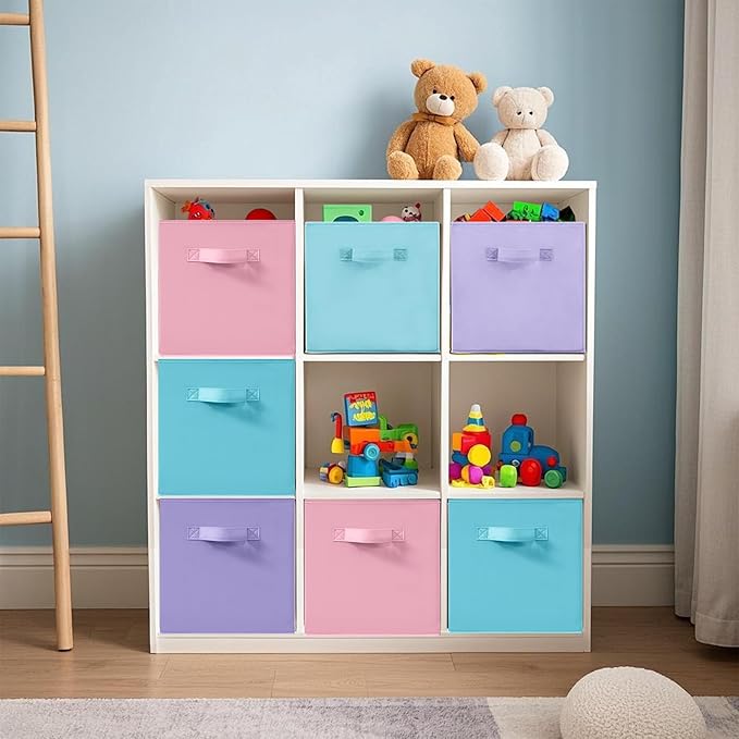 11x11 Inch Storage Bins Cubes, Fabric Foldable Storage Box, Collapsible Closet Organizer for Clothes, Blankets, Office, Bedroom, Living Room, Shelf Cabinet, Bookcase, Multi-Color, 5 Pack