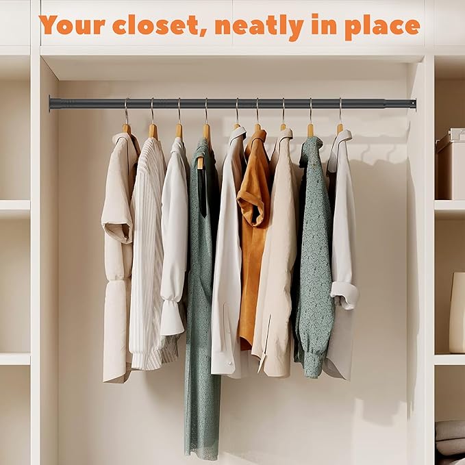 Closet Rod 30-51 Inches, Adjustable Heavy Duty Metal Black Closet Rods for Hanging Clothes 1.3 Inches Diameter for Wardrobes Laundry