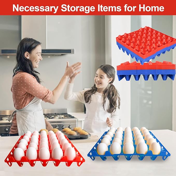 8PCS Plastic Egg Tray Egg Crates 30-Egg Flats, Stackable Egg Cartons Hold Multiple Eggs for Home Chicken Farmers, Plastic Egg Crate Farm Products for Storing, Sorting, Shipping Eggs - Blue