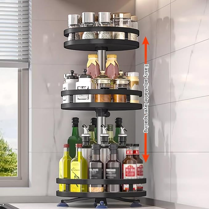 Rotating Spice Rack, Multi-Layer Tier Lazy Susan Turntable, Rotates 360 Degrees, Adjustable Shelves, Double Layer, and A Revolving Design Make it the Perfect Spice Holder ( Color : Black , Size : 2 la