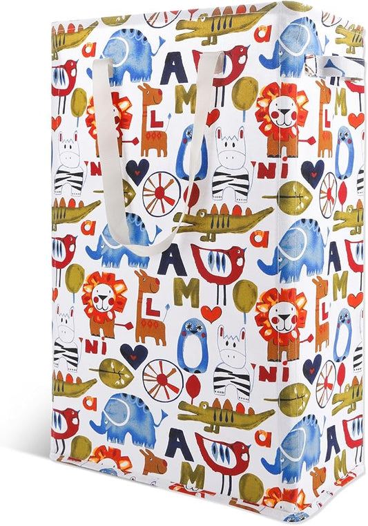 Odonata Slim Laundry Hamper Handles Collapsible Laundry Basket Thin Dirty Clothes Basket Narrow Laundry Bag Foldable Dirty Hamper 48L (Animal)