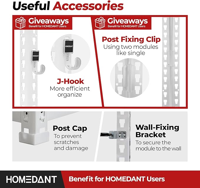 HOMEDANT 47.7" W Deep 5 Tier Heavy Duty Garage Shelving Adjustable Metal Rack Storage Shelves Standing Shelf Unit Organizers Industrial Warehouse Basement White 2Pack