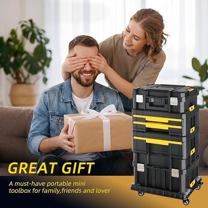 TLGREEN 4 Tier Stackable Rolling Tool Box– Modular Tool Organizer System with Wheels, Portable Tool Box with Drawers for Garage Storage, Home Repairs & Professional Workshop