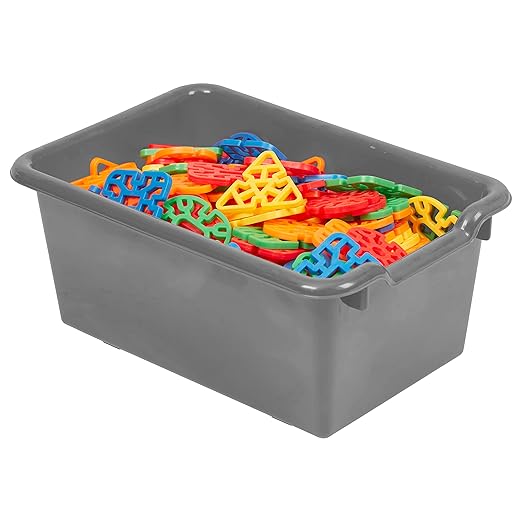 ECR4Kids Scoop Front Storage Bin, Multipurpose Organization, Dark Grey, 15-Piece