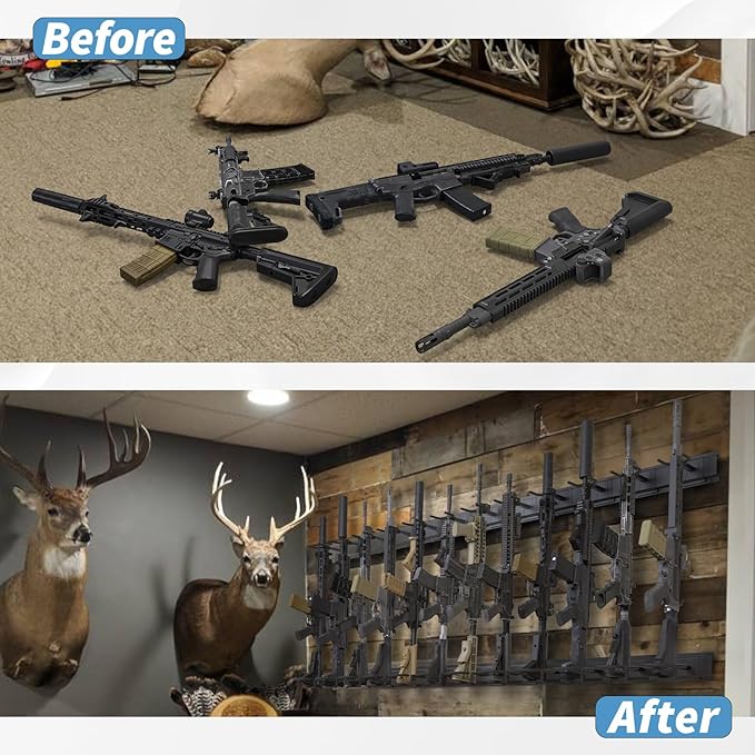 Gun Rack Wall Mount, Aluminium Alloy Gun Racks for Wall, Adjustable 4/8/12 Slot Indoor Gun Racks Securely Hold Shotguns Rifles Rack