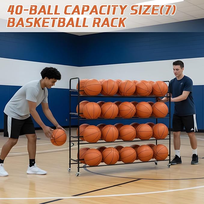 Colingmill Heavy Duty Basketball Rack with Wheels, Multi-Tier Rolling Ball Storage Cart, Sports Equipment Organizer for School, Gym, Club Shoot Training