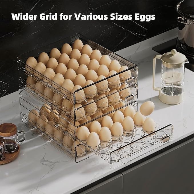 HIYOHIYO Clear 40 Egg Holder for Fridge, High Capacity Egg Storage for Refrigerator, Large Egg Container for Refrigerator, Stackable Eggs Storage Trays for Countertop (2 Layer, 9.8"x 8.5"x 5.5")