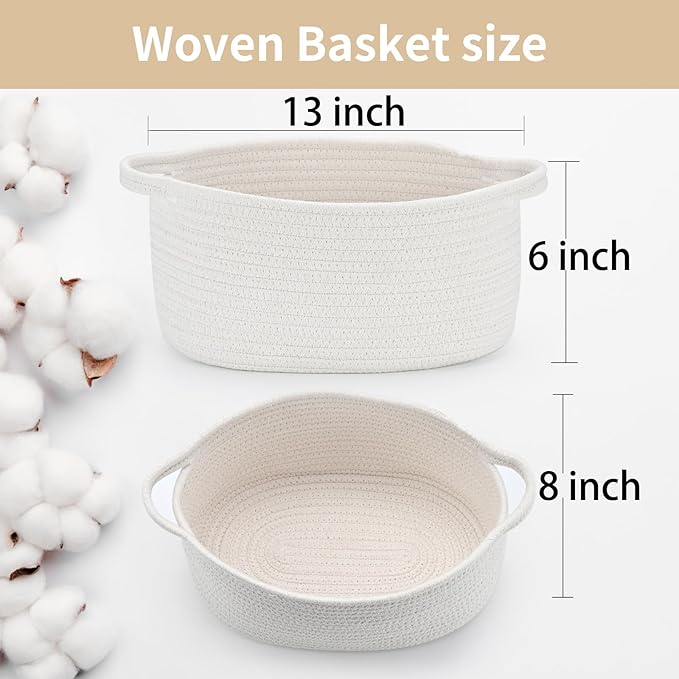 Happyiren Cute Woven Storage Basket with Handle, Baskets for Gifts Empty, Gift Baskets for Mothers Day Graduation Baby Shower Burr, Decorative Organizer Container for Nursery, 13" D x 8" W x 6" H