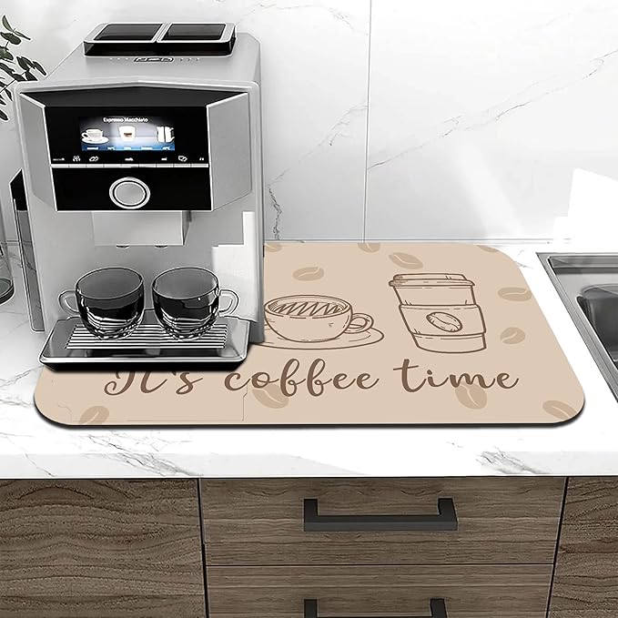 It's Coffee Time Coffee Mat 12" x 19", Non-Slip Absorbent Quick-Dry Mat, Protects Countertops from Spills Stains for Coffee Makers Espresso Machines