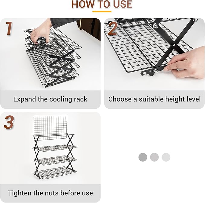 Collapsible Cooling Racks for Cooking and Baking - 4-Tier Adjustable Baking Rack, Cookie Cooling Rack & Bakers Rack, Essential Baking Supplies for Home Bakers, Non-Stick Cookie Rack