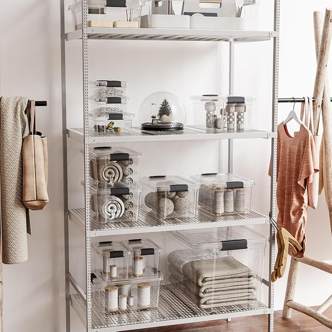 Superio Clear Storage Box with Lid, 2.3 Quart Plastic Container Bins for Organizing, Stackable Crates, BPA Free, Non Toxic, Odor Free, Organizers for Home, Office, School, and Dorm