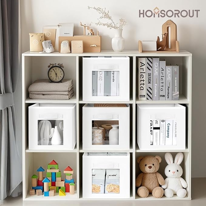 Homsorout Storage Cube 11 Inch - Cube Storage Bins with Window, Closet Storage Baskets with Handle, Fabric Bins for Closet, Shelves, Toys, Clothes, Set of 8, White