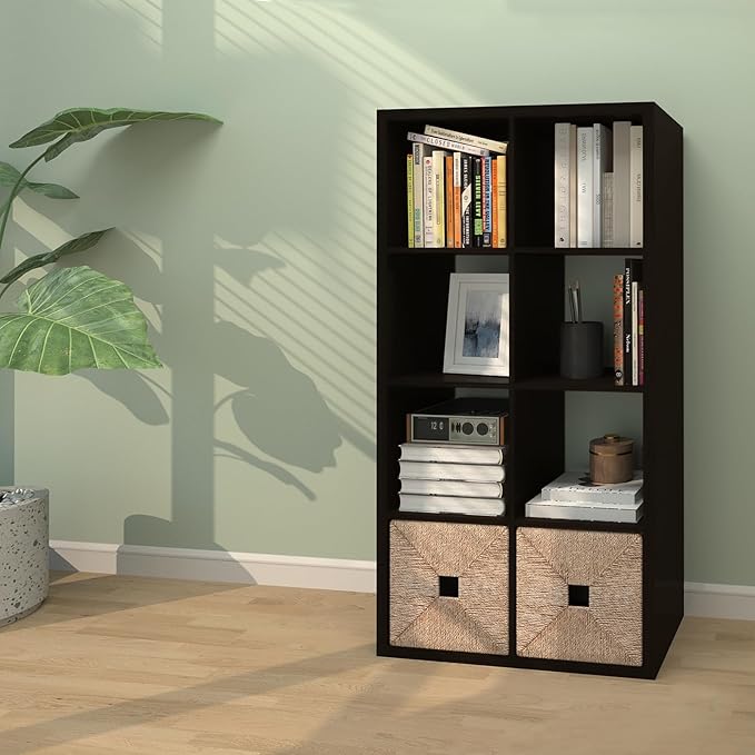 CTESNE【2026 Wooden Thick Frame 8 Cube Storage Organizer Shelf with Anti-Tipping Kits + Reversible Open Back Bookcase, Horizontal and Vertical Dual-use（Chocolate,11inch）