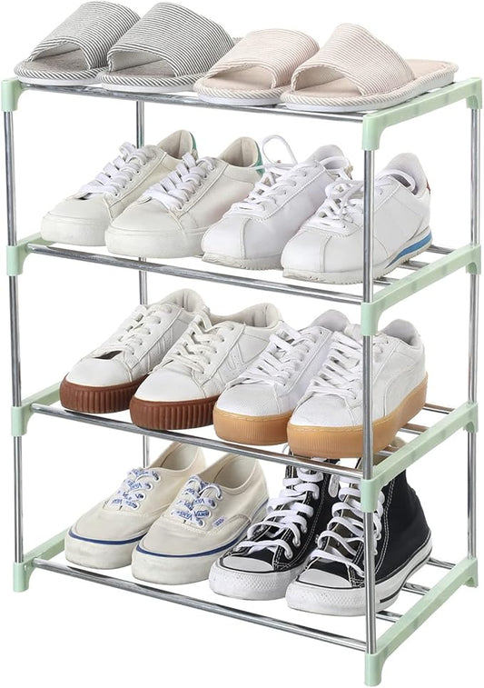 Jucaifu Stackable Small Shoe Rack, Entryway, Hallway and Closet Space Saving Storage and Organization (4-Tier, Green)