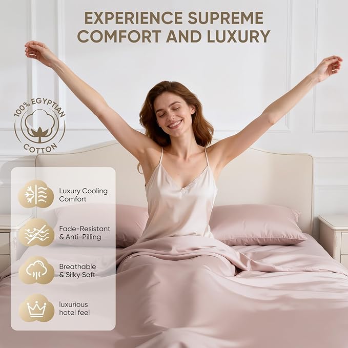 TWK 1200 Thread Count 100% Egyptian Cotton Sheets Bed Set,Thickness,Long-Lasting Durability,Resists Pilling,Deep Pocket Up to 18",with a Laundry Bag (Sand, King)
