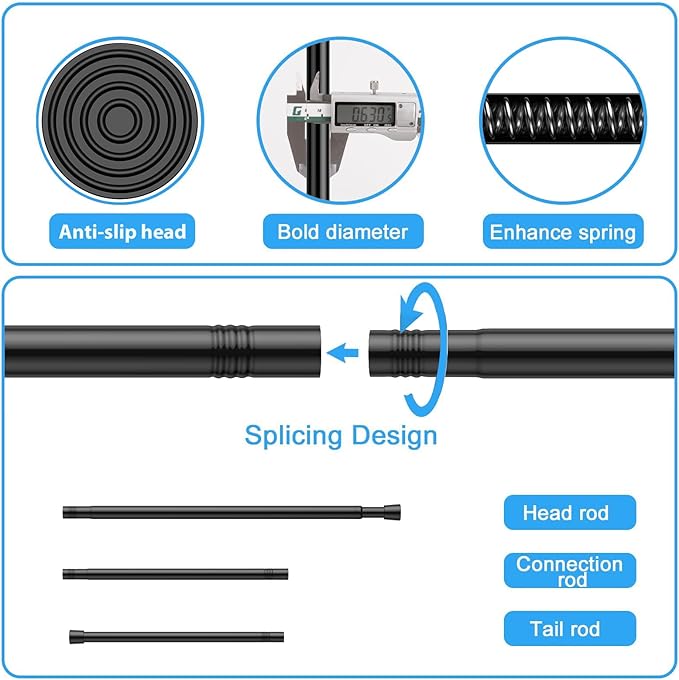 2 Pack Spring Tension Rods 28-45 Inches, 5/8 Inch Diameter Black No Drill Spring Loaded Adjustable Extendable, Small Short Tension Curtain Rod for Windows Kitchen Doorway Closet Cupboard