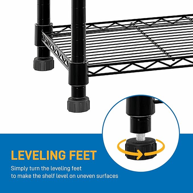 3 Tier Storage Racks Shelving, Heavy Steel Pantry Shelves, Adjustable Wire Shelving Rack, Suitable for Garage, Kitchen, Bathroom, Office, 23" W x 14" D x 32" H, Black