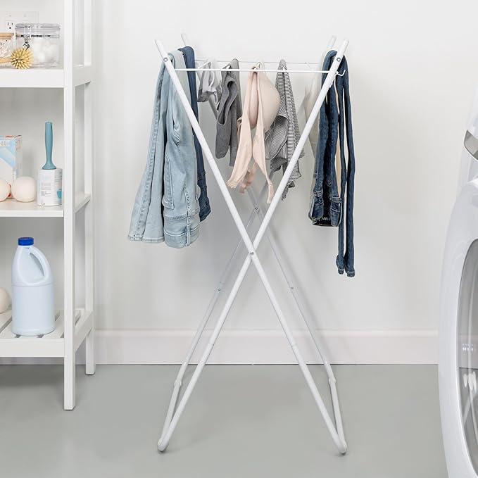 Honey-Can-Do Collapsible Metal Clothes Drying Rack, Foldable Laundry Rack Holds 40 lbs, Hanger-Friendly Design with Non-Skid Feet, Space-Saving Accordion Fold, Indoor Outdoor, White