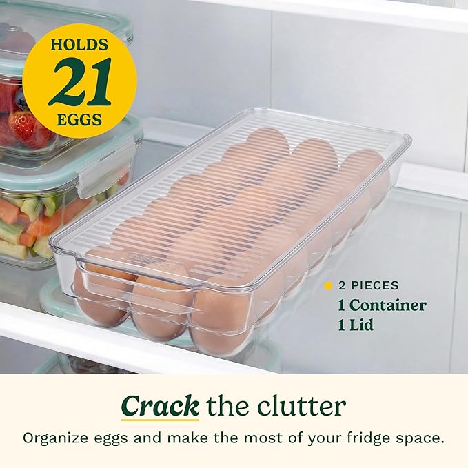 Best Brands Cuisinart Egg Holder for Fridge with Lid – Easy-to-Use Clear Stackable Egg Organizer for Refrigerator Storage, Holds Up to 21 Eggs, Space-Saving Container