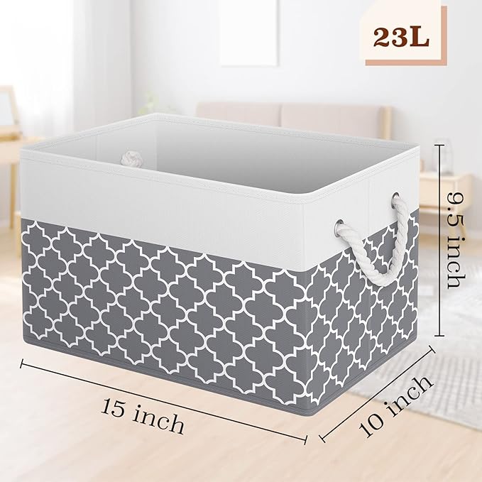 StorageTastic Storage Bin,Collapsible Storage Basket For Organizing,Large Storage Boxes With Rope Handles,Storage Containers,Clover Grey,2 Pack