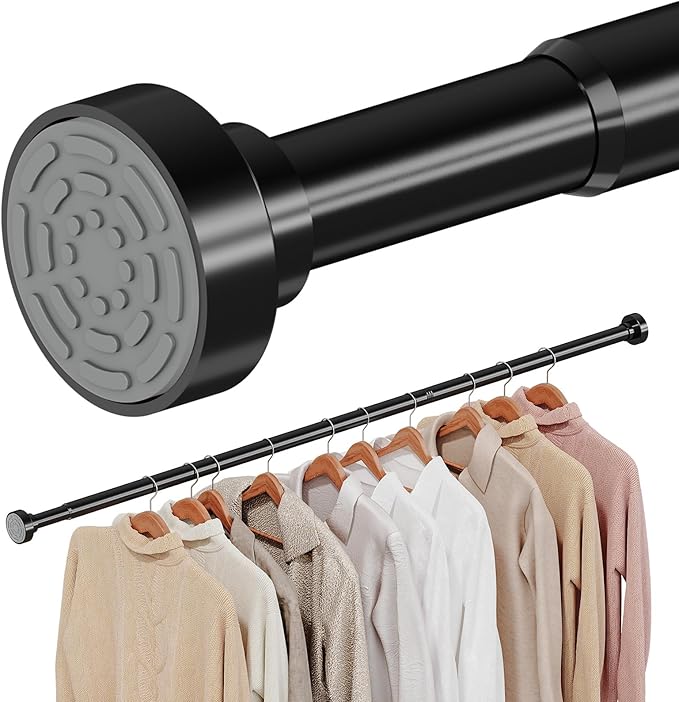 Supforce No Drilling Closet Rods for Hanging Clothes, Non Slip Tension Rod with Heavy Duty Clothes Hanging Rod, 17-54 Inches Adjustable Spring Closet Rod for Closet Wardrobe Bathroom Laundry RV, Black