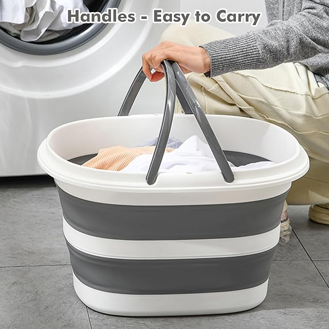 Collapsible Mop Bucket with Handles 7.4 Gallon Foldable Tub for Cleaning Large Silicone Pop Up Buckets Portable Collapse Camping Car Wash Basket for Space-Saving Storage