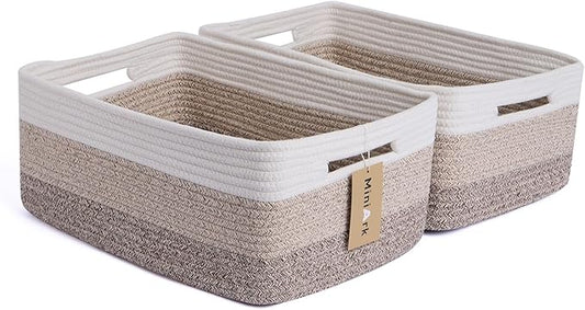 MiniArk Large Storage Baskets for Shelves, Closet Organizers Bins for Clothes Blanket Towels, Baby Nursery, Toy Baskets Box, Woven Rope Baskets, 17 x 13 x 7.5”, 2 Packs Gradient Brown