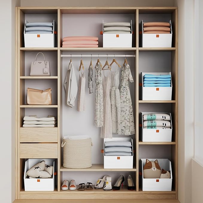 Homsorout Fabric Closet Storage Cubes - 6 Pack Square Storage Bins with Dual Handles for Clothes, Towels, Toys, Cube Storage Organizers for Bedroom, Nursery, Shelves, Closet, Small Spaces, White
