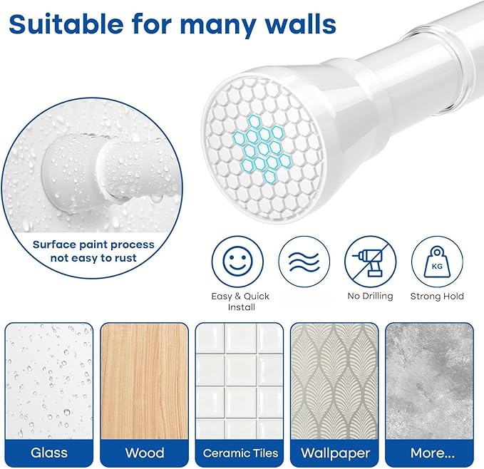 Tension Rods for Windows 28 to 48 Inch 2 Pack Spring Curtain Rods No Drilling White Tension Rod Adjustable Curtain Rods Expandable Pressure Spring Tension Rod for Closet, Doorway