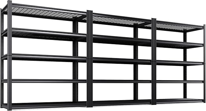 Set of 3 Heavy Duty Garage Shelving 5T Storage Shelves, Adjustable Metal Shelving Unit, Utility Garage Organizer Shelf for Basement, Pantry, Warehouse, Supermarket, 45.6" Wx19.7 Dx78 H